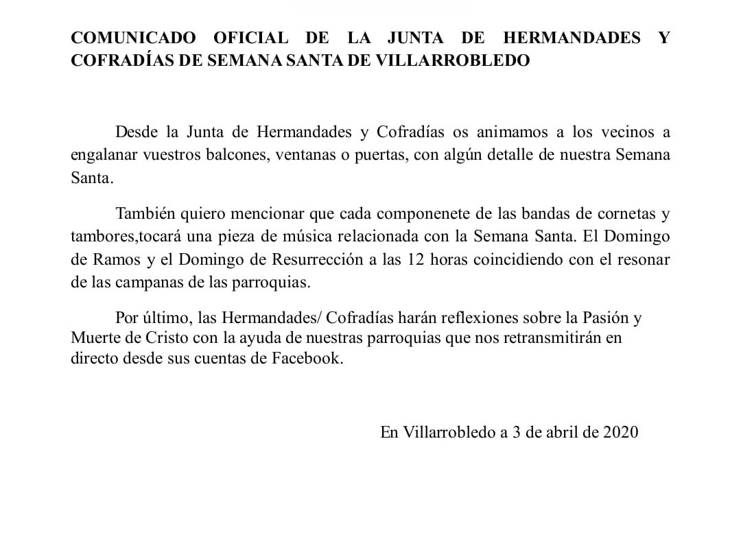 La Junta de Hermandades y Cofradías anima a vivir la Semana Santa con